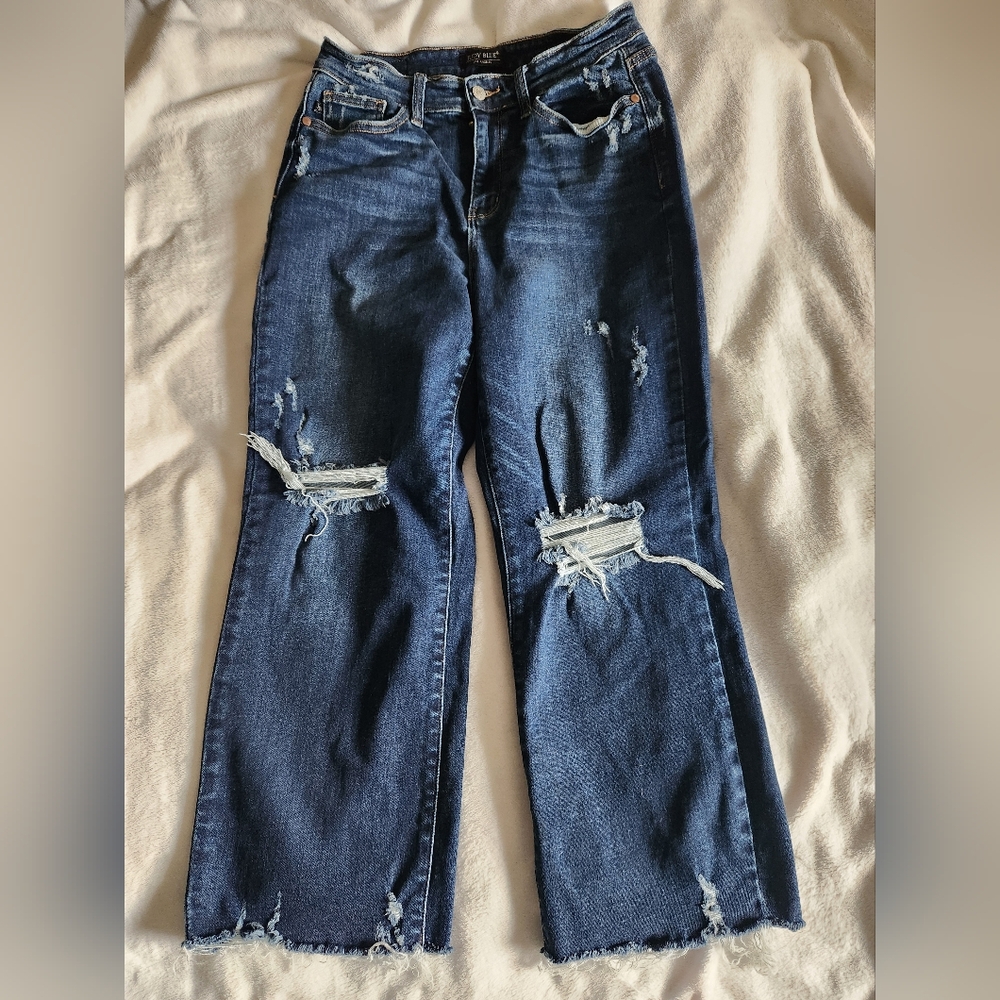Judy Blue Wide Leg Distressed Jeans